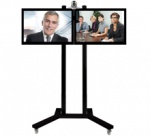 Стойка-тележка для двух 32" ЖК-мониторов с полкой для камеры, цвет - серебряное основание/серебряные штанги