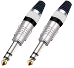 Разъём прямой, кабельный, никелированный, джек 6.35мм симметричный "папа" (корпус цинковый сплав, чёрный)