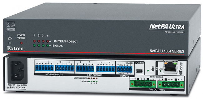 Extron NetPA U 1004-70V Четырёхканальный усилитель с Dante, 100 Вт на 70 В -pic_1 Extron NetPA U 1004-70V Четырёхканальный усилитель с Dante, 100 Вт на 70 В -pic_1