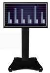 Напольный стенд, высота 1300 мм, расположение дисплея горизонтальное и портретное, угол поворота кронштейна 30°-0°-30°, вид опроры - заглушка / колесики; отверстия под провода, цвет основания - черный, белый; цвет металла - черный муар, матовое серебро