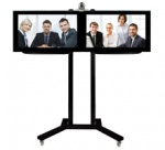 Стойка-тележка для двух 42" ЖК-мониторов с полкой для камеры, цвет - черное основание/черные штанги