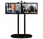 Стойка для двух 32" ЖК-мониторов с полкой для камеры, цвет - серебряное основание/серебряные штанги