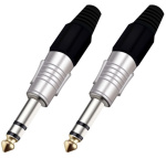 Разъём прямой, кабельный, никелированный, джек 6.35мм симметричный "папа" (корпус цинковый сплав, черный)