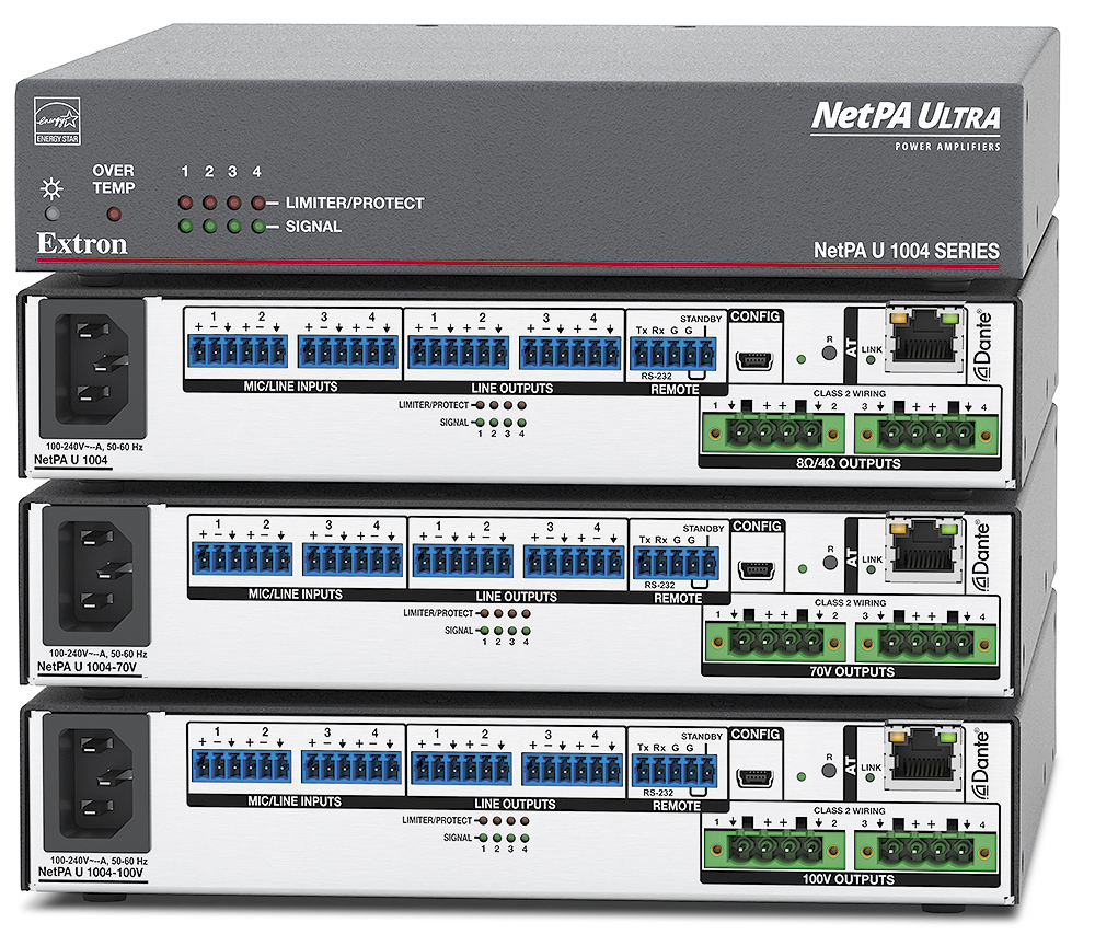 Extron NetPA U 1004-70V Четырёхканальный усилитель с Dante, 100 Вт на 70 В -pic2 Extron NetPA U 1004-70V Четырёхканальный усилитель с Dante, 100 Вт на 70 В -pic2