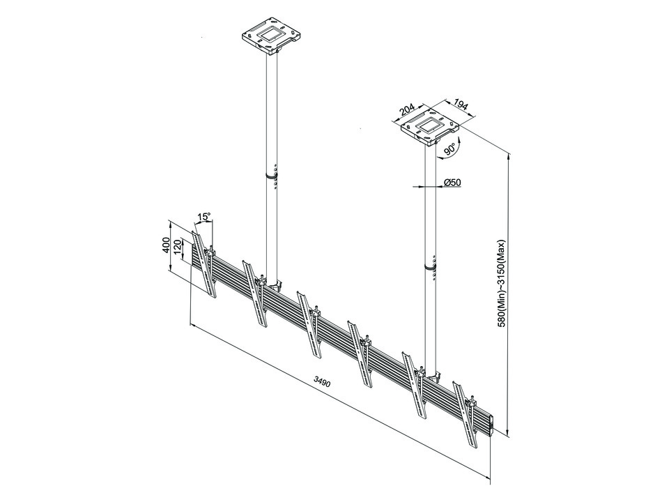 Multibrackets M3477 Потолочное крепление для 3 х ЖК панелей 40-65 Multibrackets M3477 Потолочное крепление для 3 х ЖК панелей 40-65