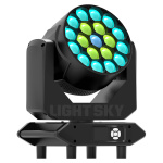 Поворотная голова LED типа WASH, 19 х 20 Вт, 4-в-1 RGBW, линза PMMA, угол раскрытия луча 7° до 55°, 2500K-10000K