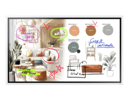 Интерактивный дисплей 65" FLIP Samsung, 3840х2160, 4000:1, 450 нит, 20 касаний, Tizen 9.0